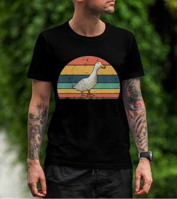 Vintage Striped Duck Animal Lover Retro Duck T-Shirt