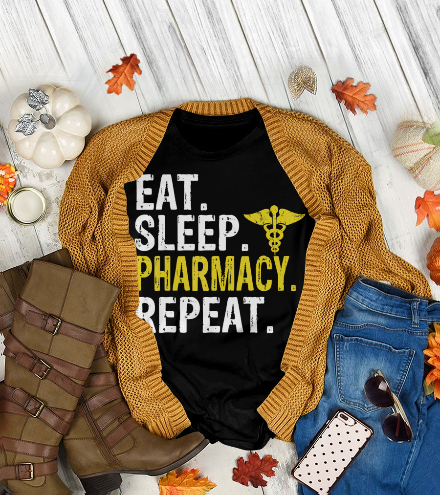Eat Sleep Pharmacy Repeat Pharmacist Caduceus T-Shirt