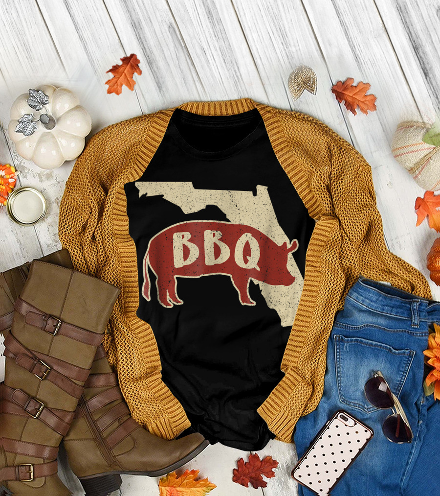 Florida BBQ Sauce Barbecue Chef Pig Silhouette State Map T-Shirt