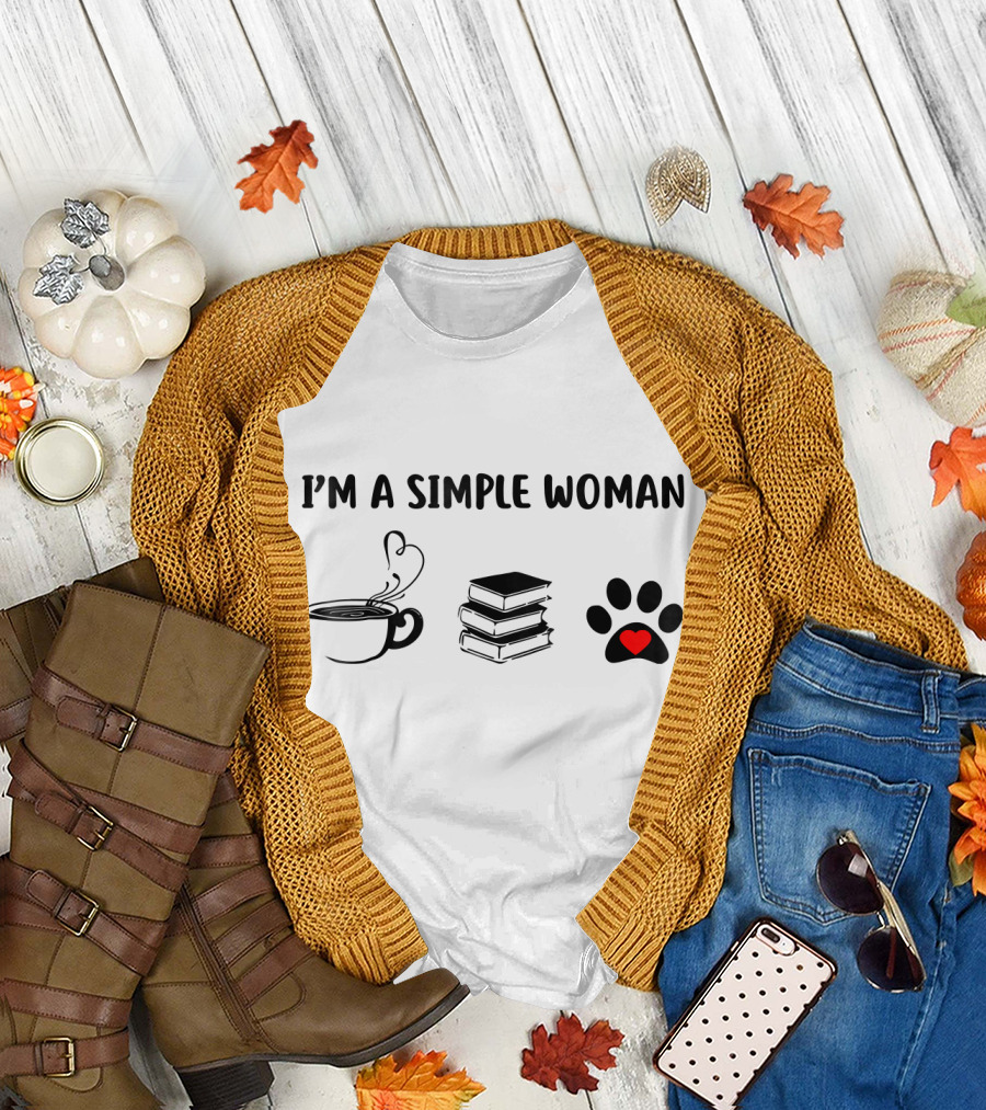I’m a Simple Woman Coffee Books Paw Heart T-Shirt