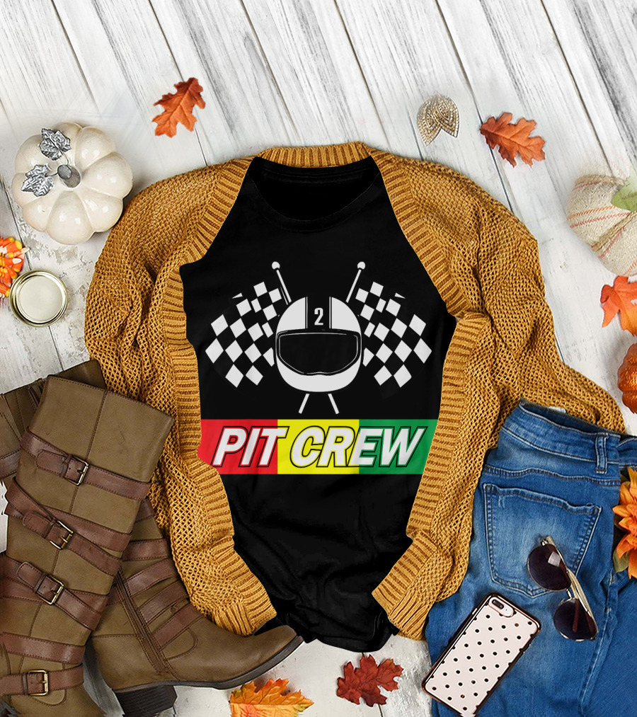 Pit Crew 2nd Birthday Race Helmet Checkered Flags T-Shirt