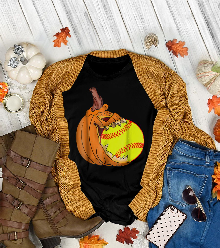 Pumpkin Carving Eating Softball Ball T-Shirt