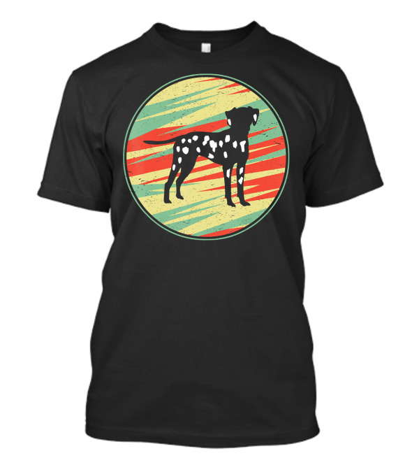 Dalmatian Vintage Cute Dog Silhouette Retro Circle T-Shirt