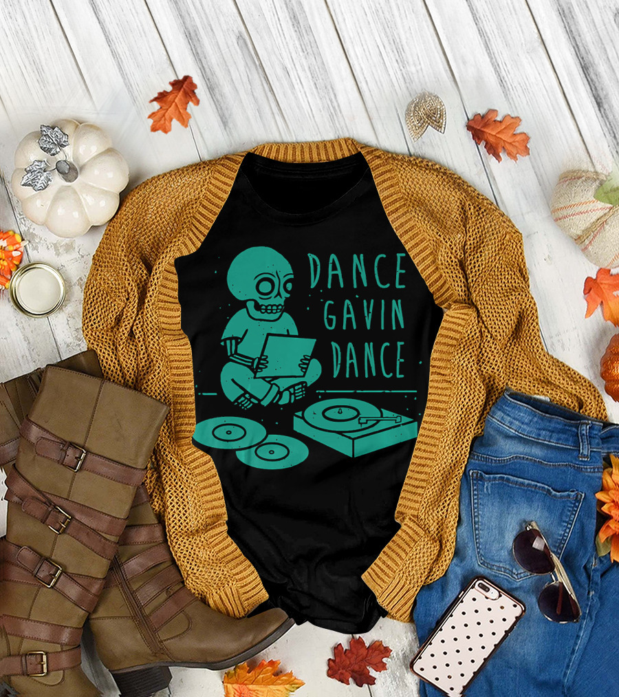 Dance Gavin Dance Skeleton with Vinyl Records and Turntable T-Shirt