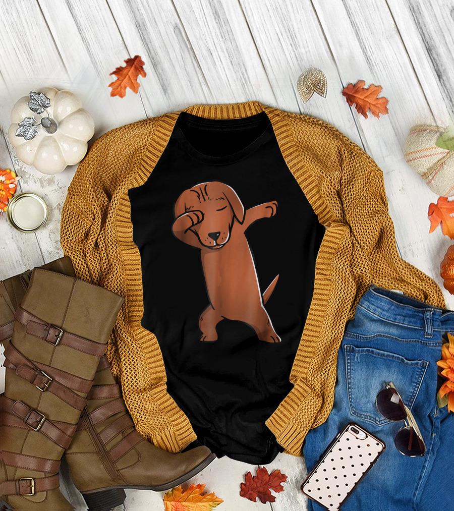 Dabbing Brown Dachshund Funny Dog Pose T-Shirt