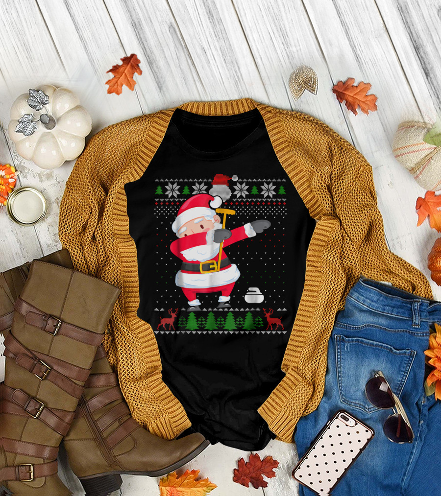 Santa Dabbing Curling Christmas T-Shirt