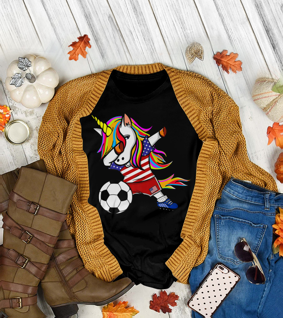 Dabbing Unicorn USA Flag Soccer Jersey United States T-Shirt