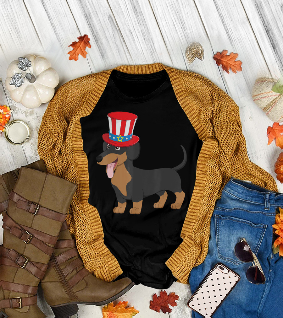 Dachshund Patriotic 4th of July Family Kids USA Hat T-Shirt