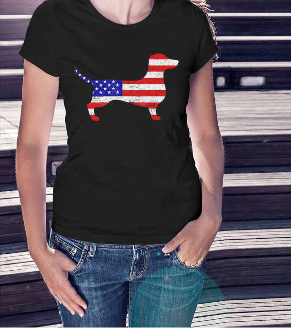 Dachshund USA American Flag 4th Of July T-Shirt
