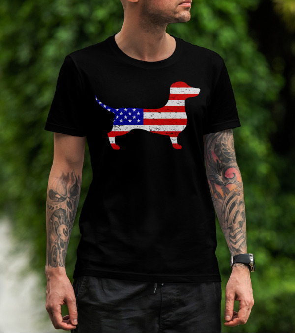 Dachshund USA American Flag 4th Of July T-Shirt