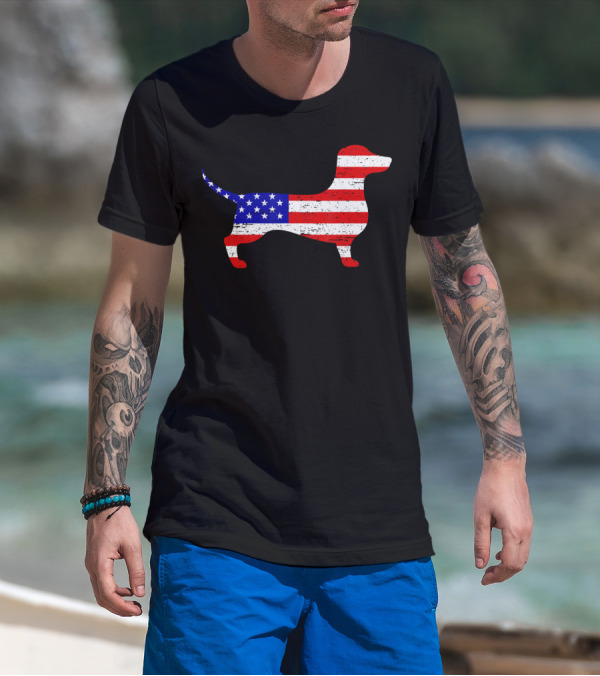 Dachshund USA American Flag 4th Of July T-Shirt