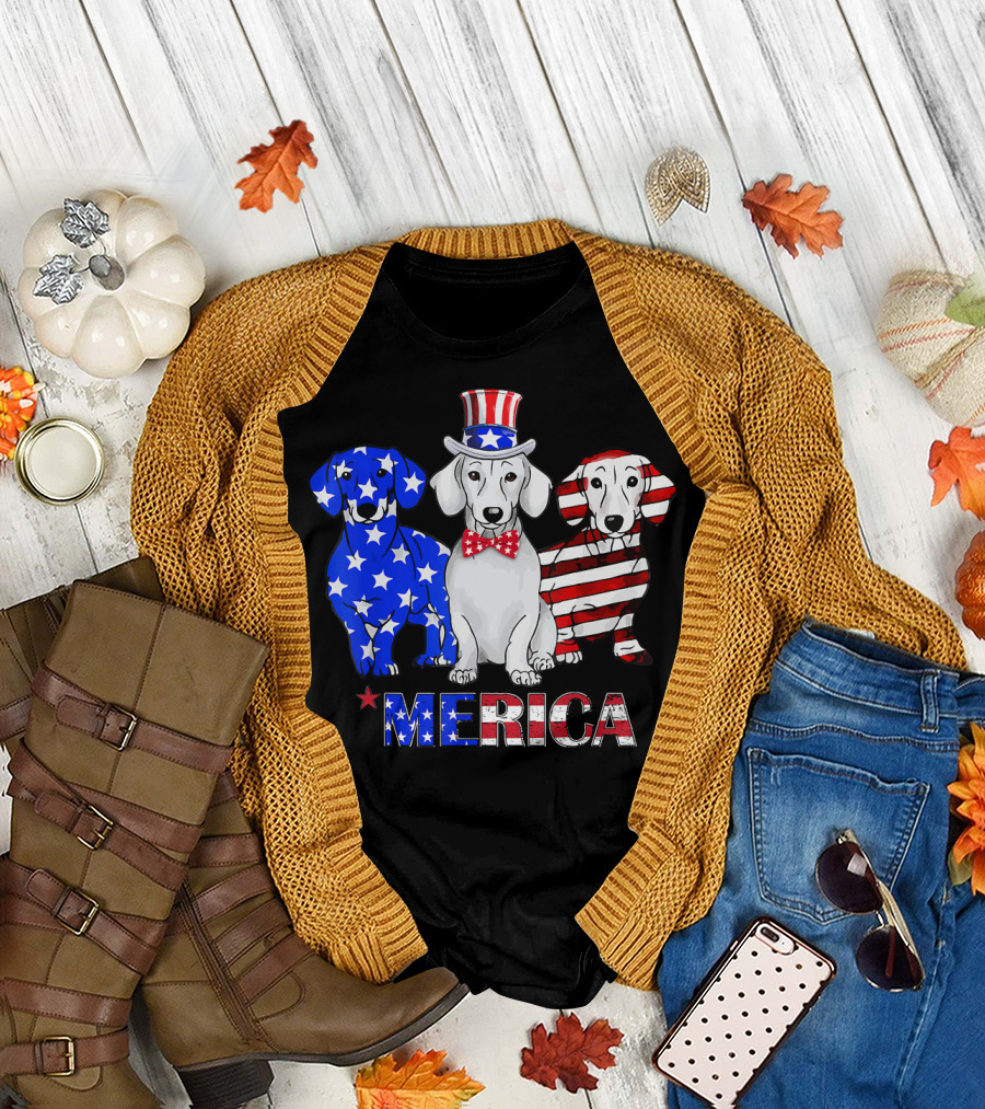 Dachshund Patriot Merica American Flag Dog T-Shirt