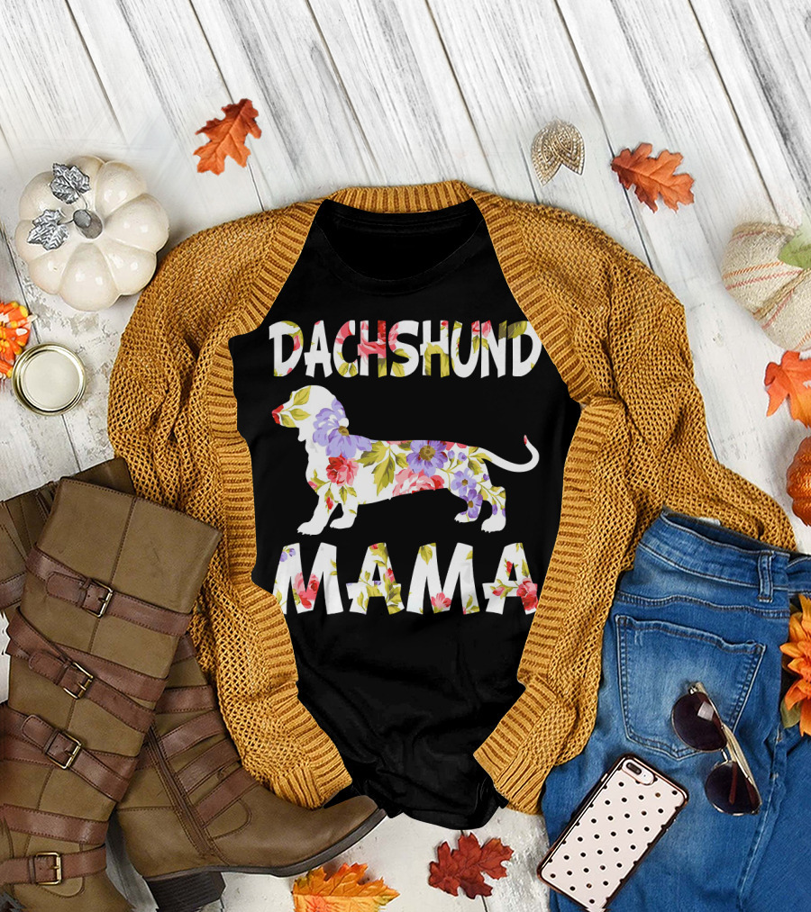 Dachshund Mama Flower Weiner Dog Mom T-Shirt