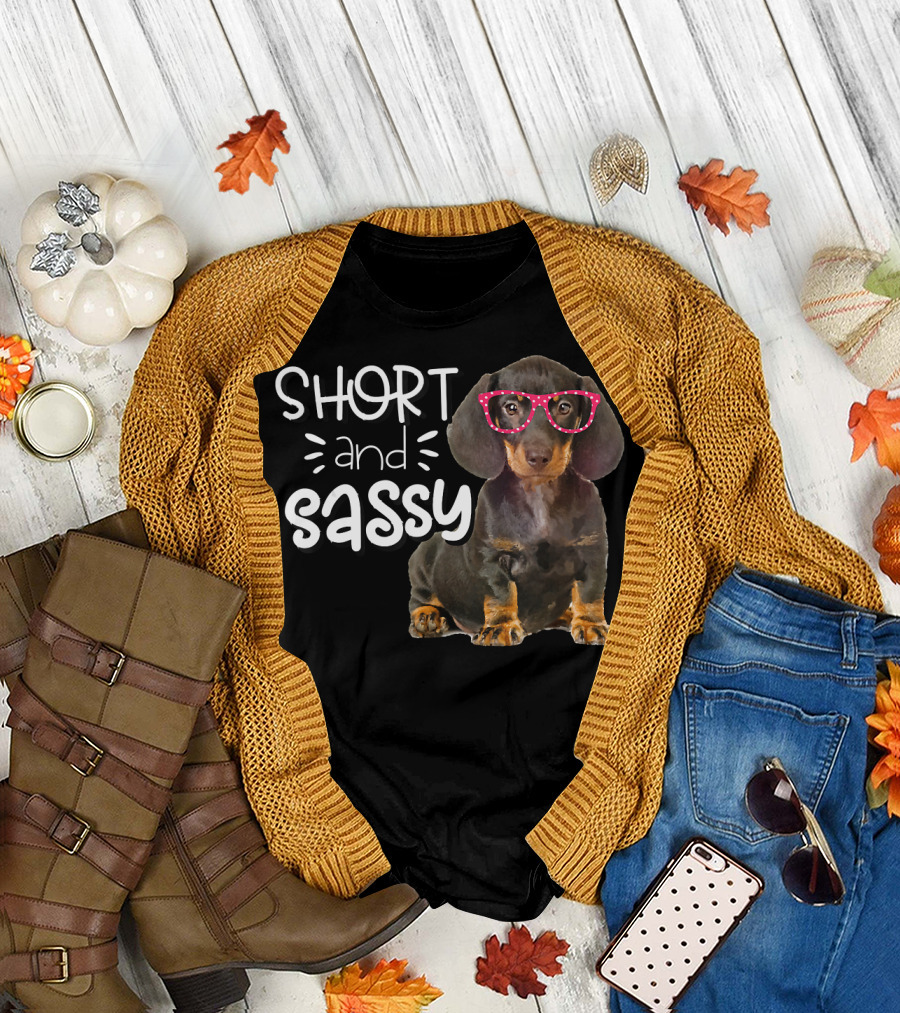 Dachshund Short and Sassy with Pink Glasses T-Shirt