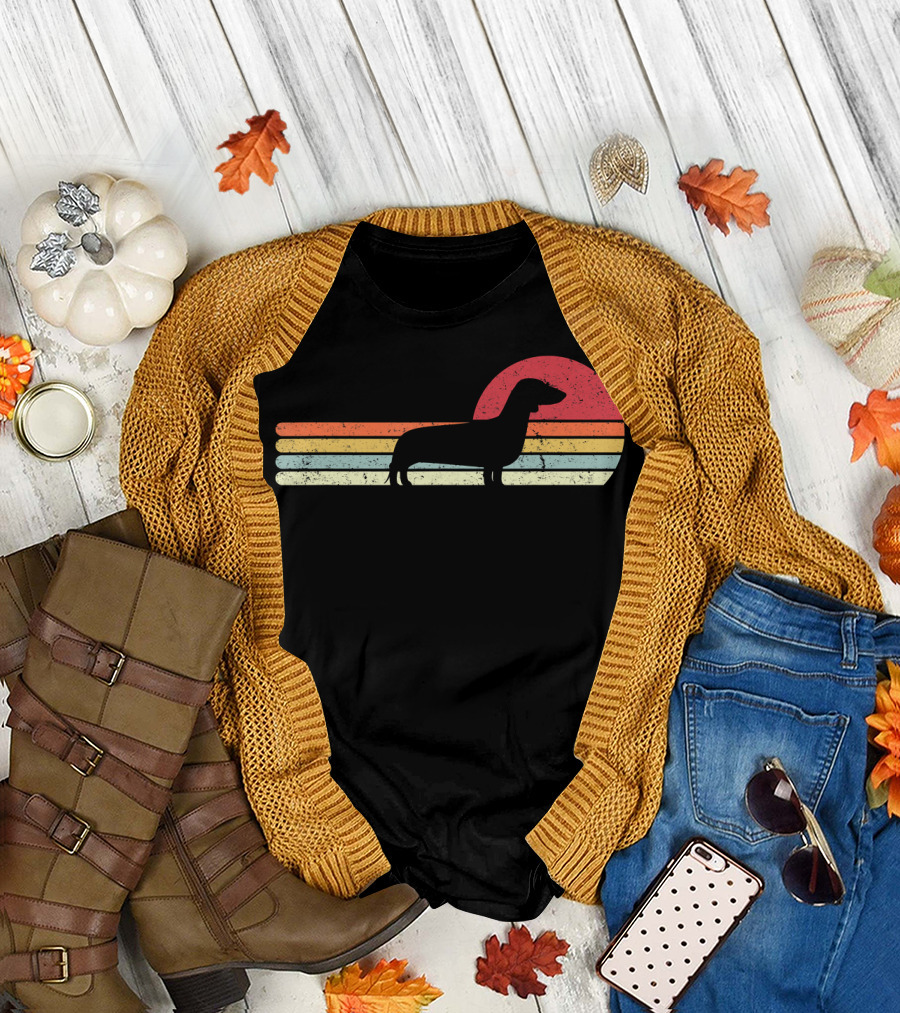 Retro Sunset Dachshund Style Vintage T-Shirt