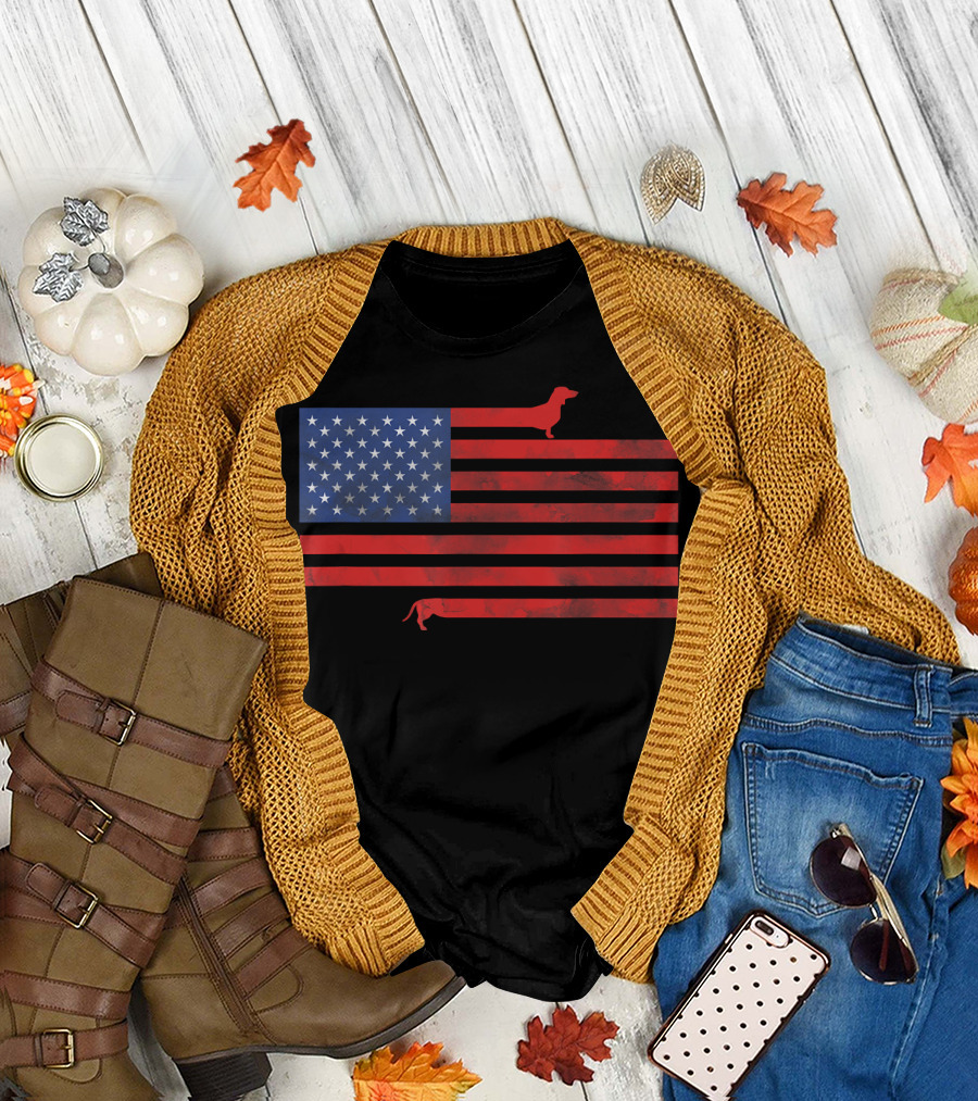 American Flag Dachshund Wiener Dog T-Shirt