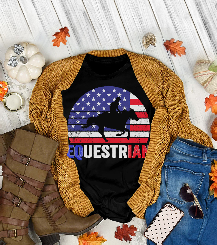 Equestrian US Flag Riding Silhouette Fourth of July T-Shirt