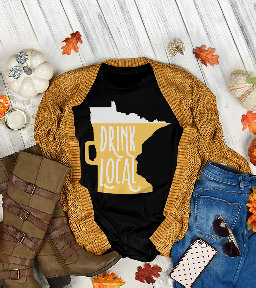 DRINK LOCAL MINNESOTA CRAFT BEER MUG STATE SHAPE T-Shirt