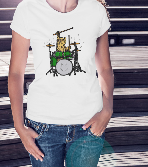 Drummer Cat Musician Playing Kitten Music Lover T-Shirt