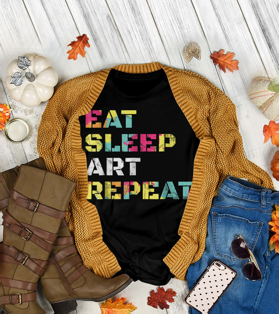 Eat Sleep Art Repeat Modern Colorful Typography T-Shirt