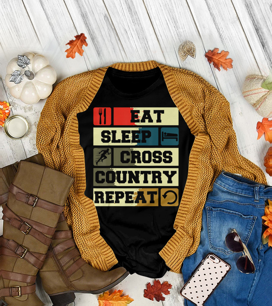 Eat Sleep Cross Country Repeat XC Runner Athlete Routine T-Shirt