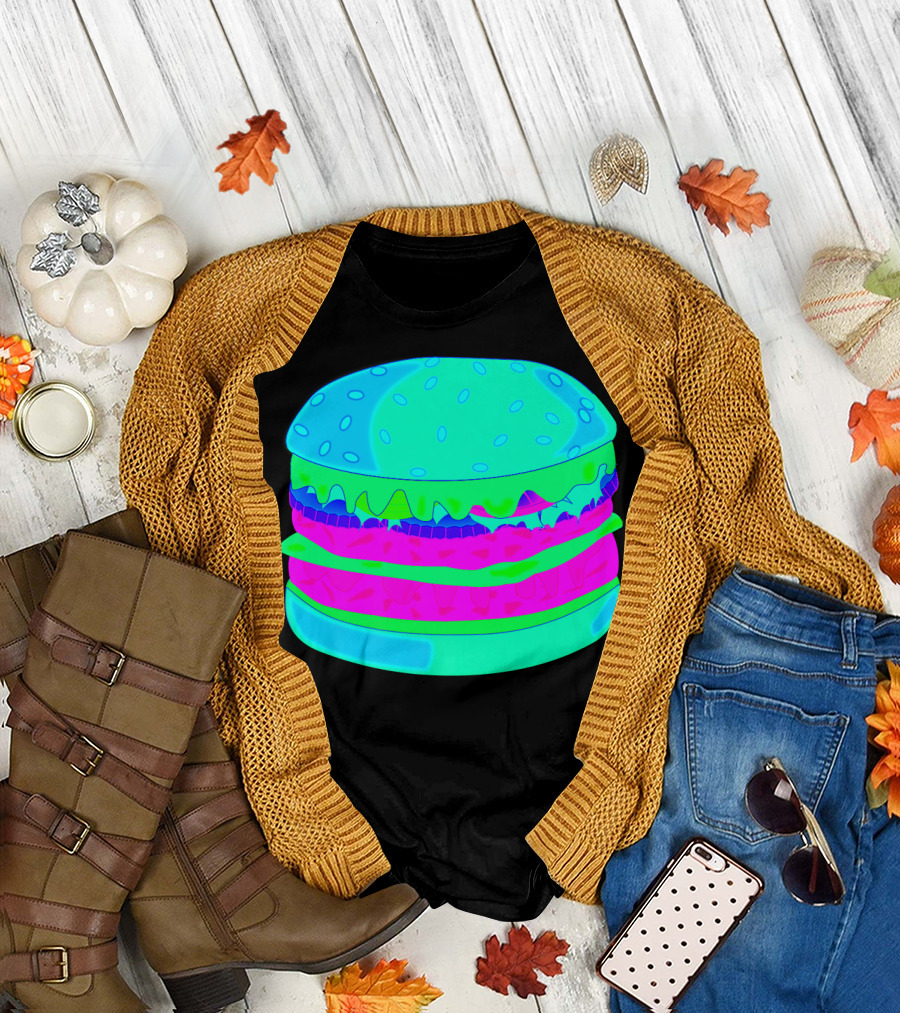 EDM Cheese Burger Techno Dance Vaporwave Neon Hamburger T-Shirt