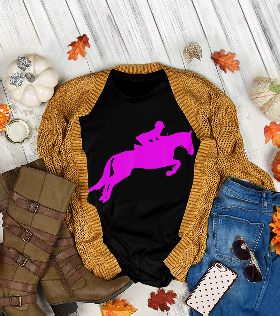 Equestrian Horse Lovers Riding Hunter Jumping Pink T-Shirt