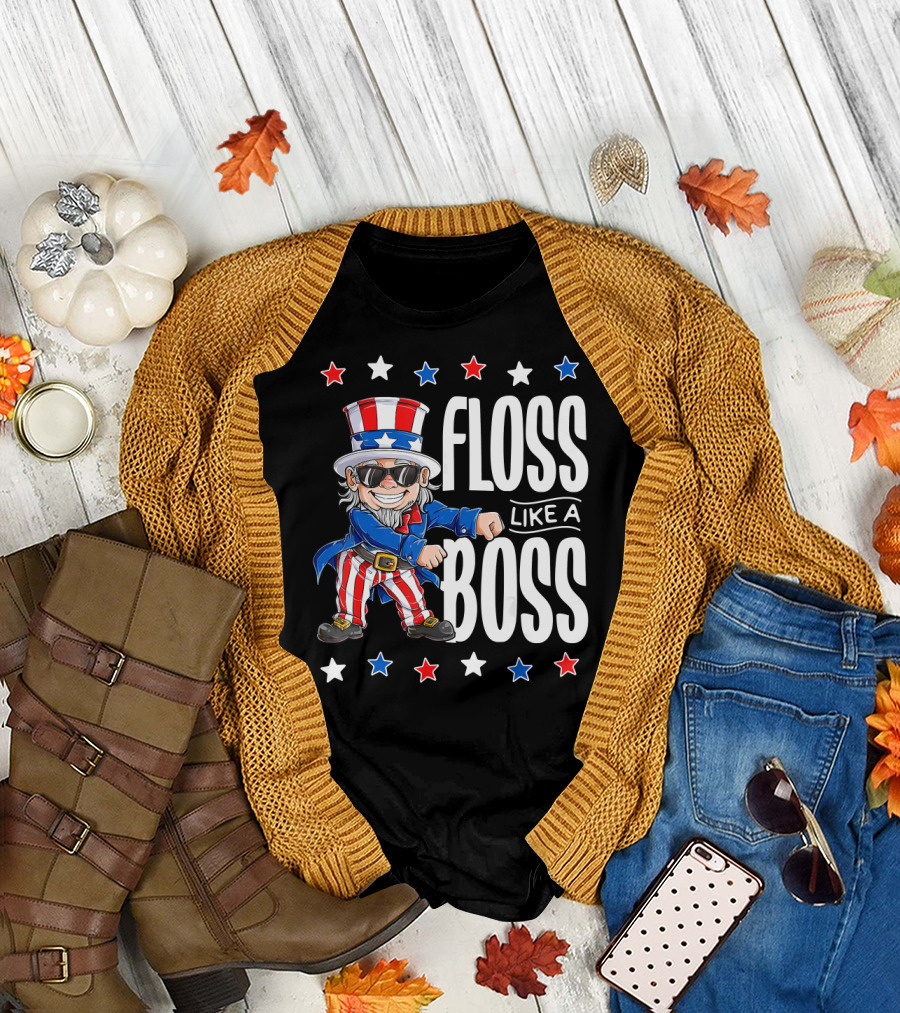 Uncle Sam Floss Like a Boss 4th of July Kids Patriotic Dance T-Shirt