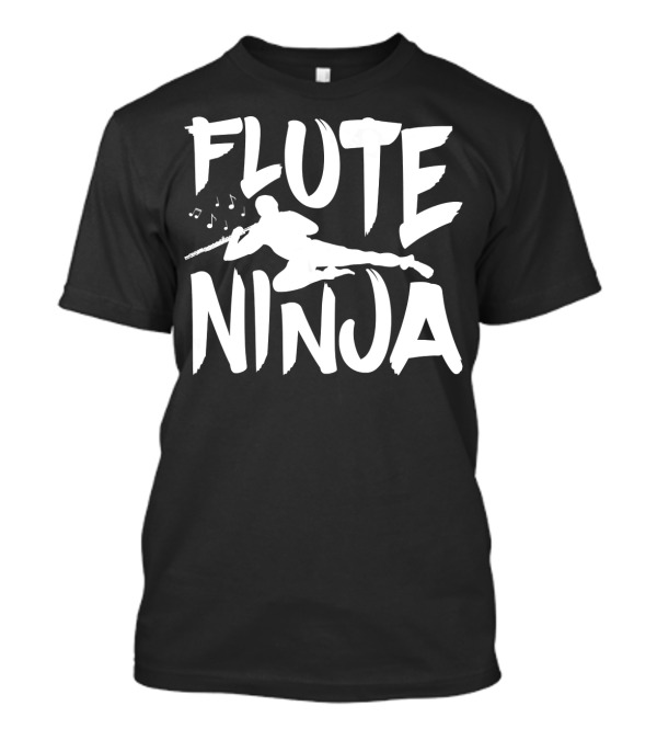 Flute Ninja Musician Silhouette Playing Instrument With Notes T-Shirt