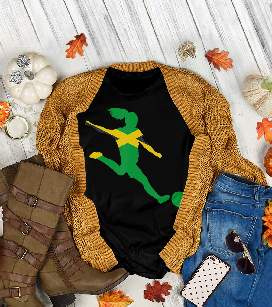 Jamaica Women's Football Silhouette with Flag Kick T-Shirt