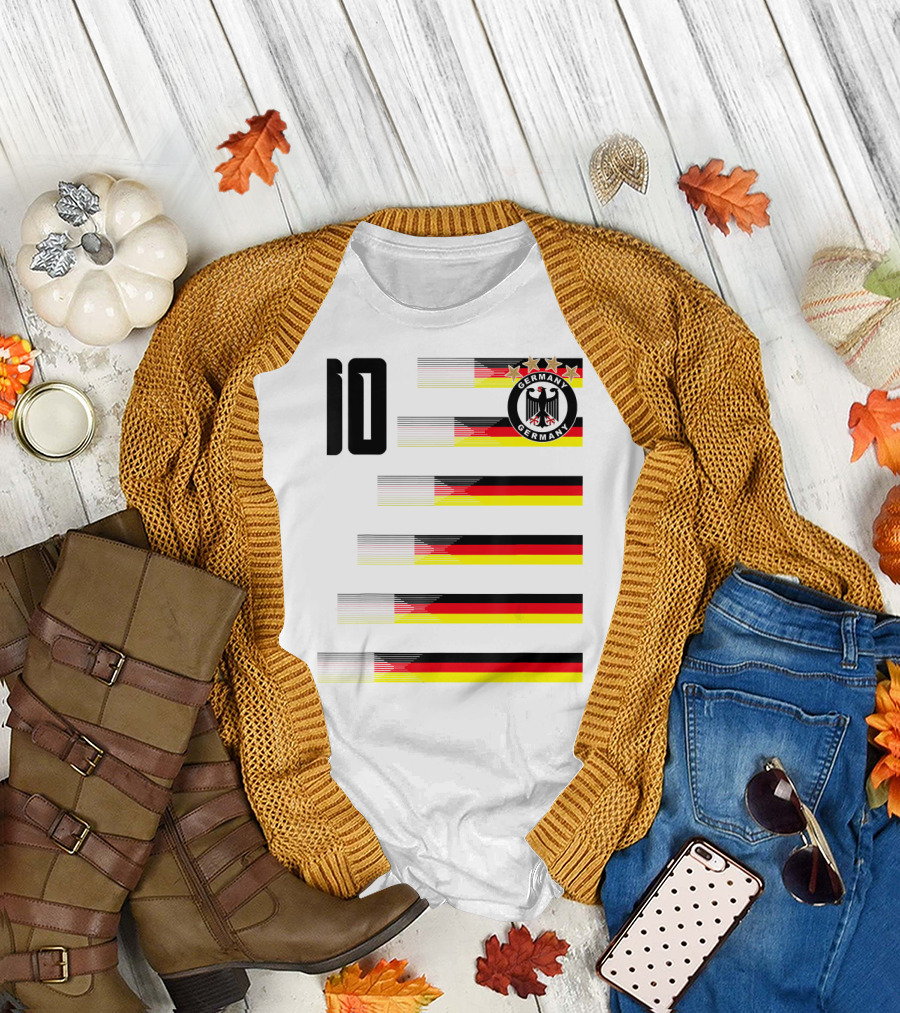 German Germany Futbol Football Soccer Je 10 Five Stars Emblem Flag Stripes T-Shirt