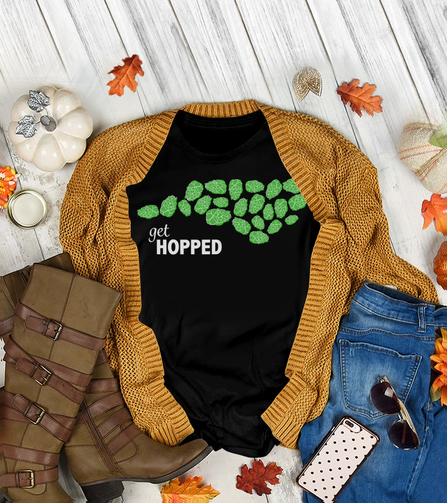 Get Hopped North Carolina Craft Beer and Brew State Map with Green Hops T-Shirt