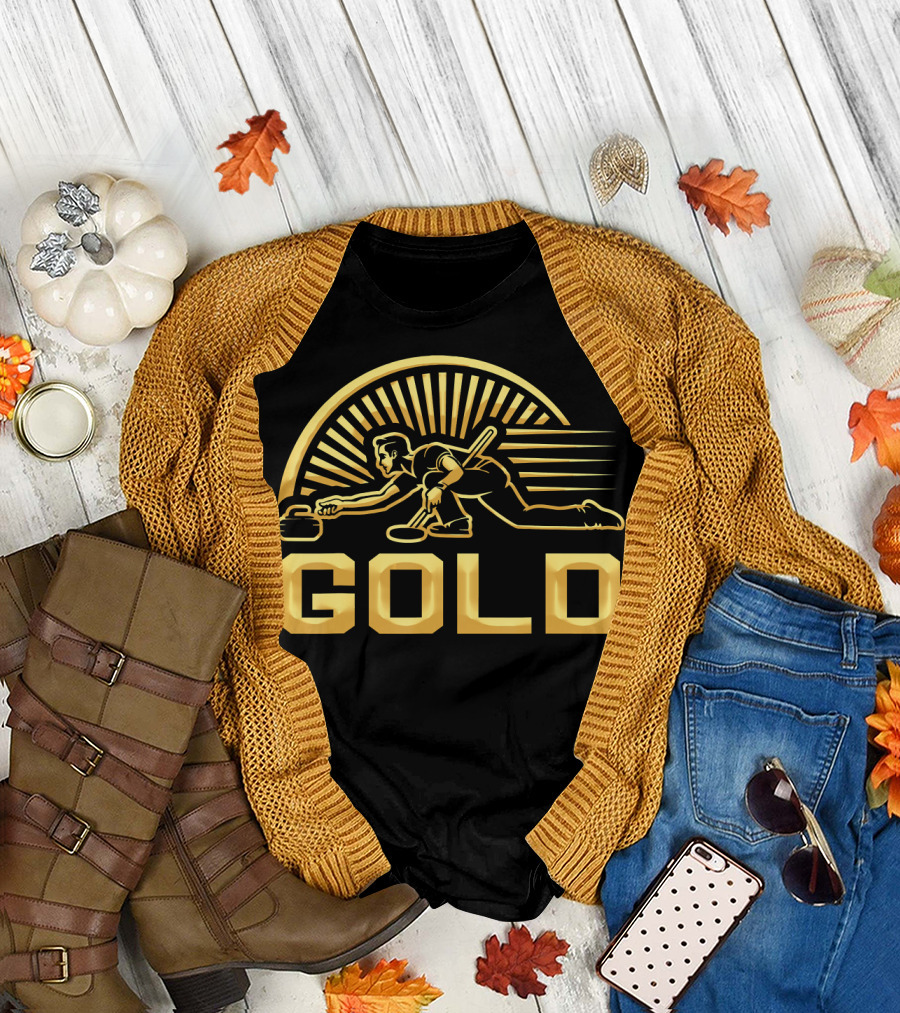 Gold Medal Curling Winter Sports Skip Bonspiel Iconic Gold Player T-Shirt