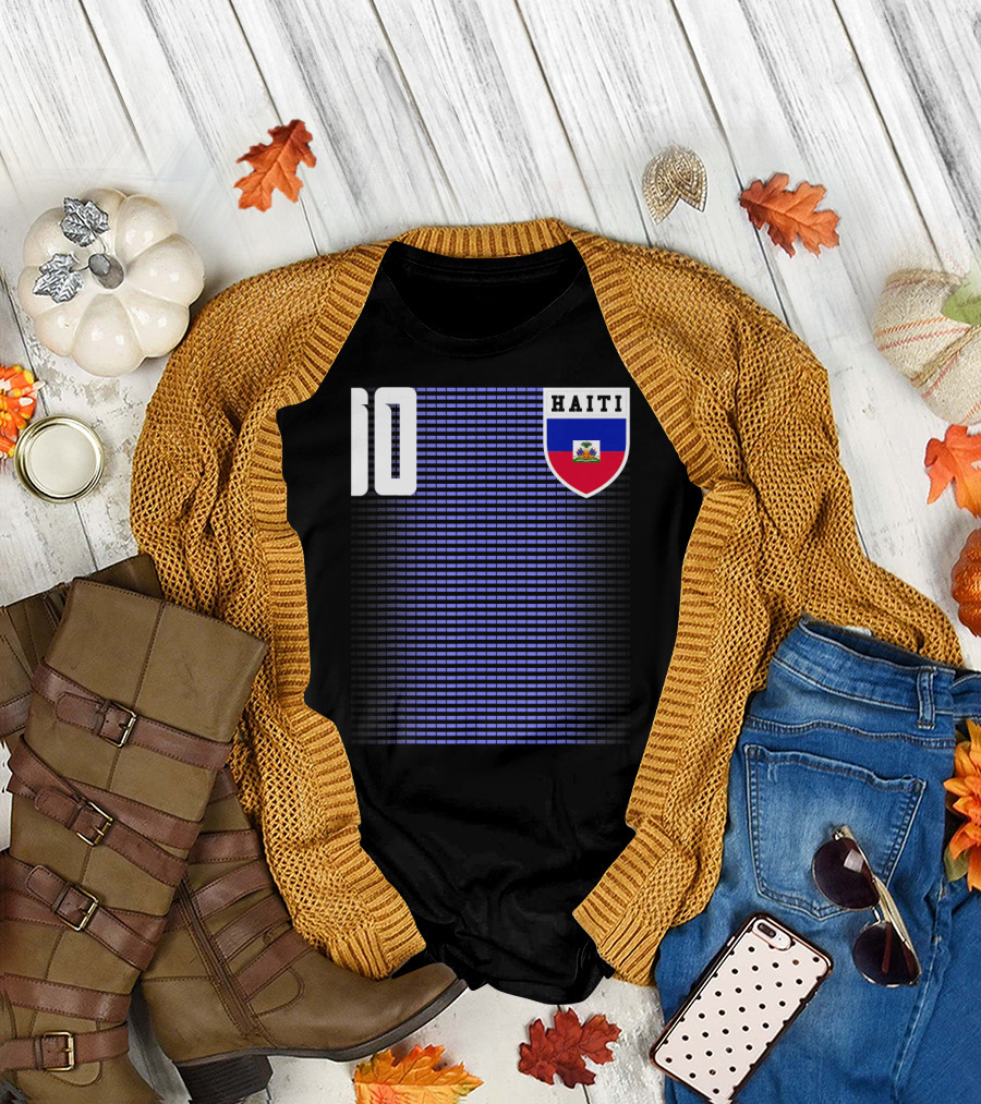 Haiti Football Soccer Jersey Number 10 Crest Blue Grid T-Shirt