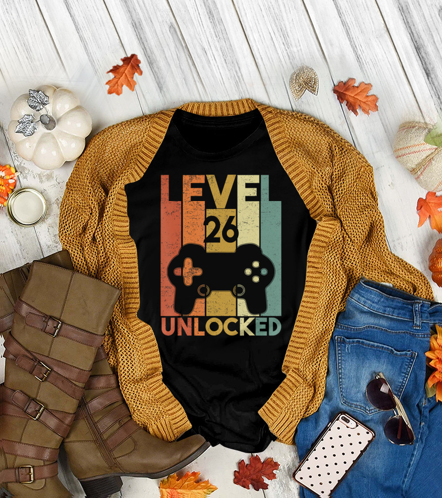 Level 26 Unlocked Video Gamer with Retro Controller T-Shirt