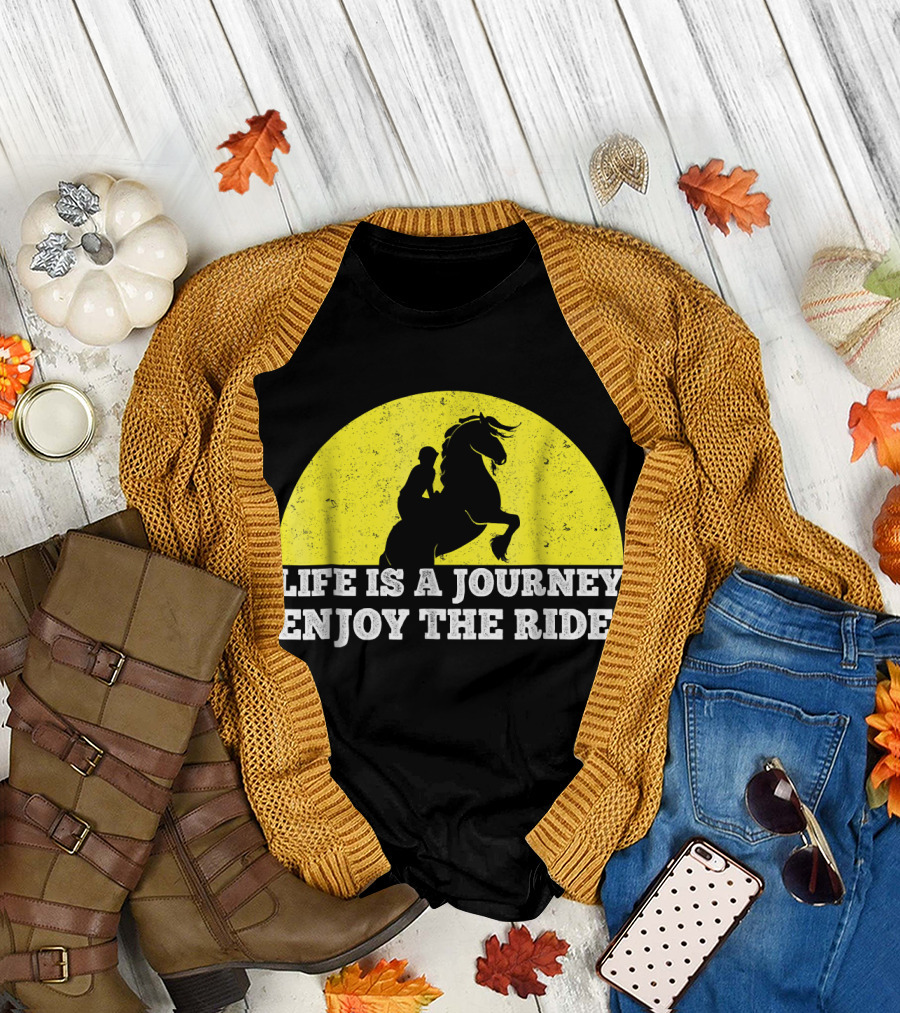 Life is a Journey Enjoy the Ride Horse Silhouette in Front of Yellow Circle T-Shirt