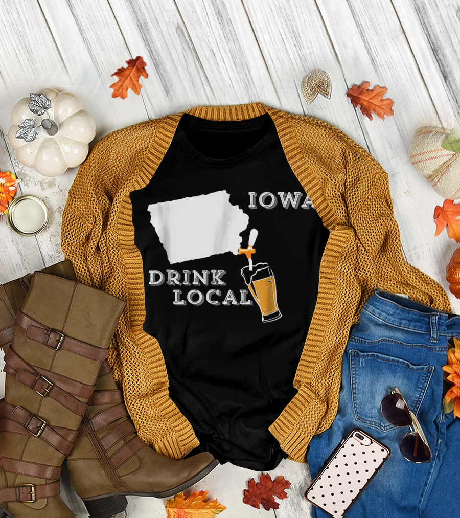 Iowa Drink Local Craft Beer with State Map and Beer Tap T-Shirt