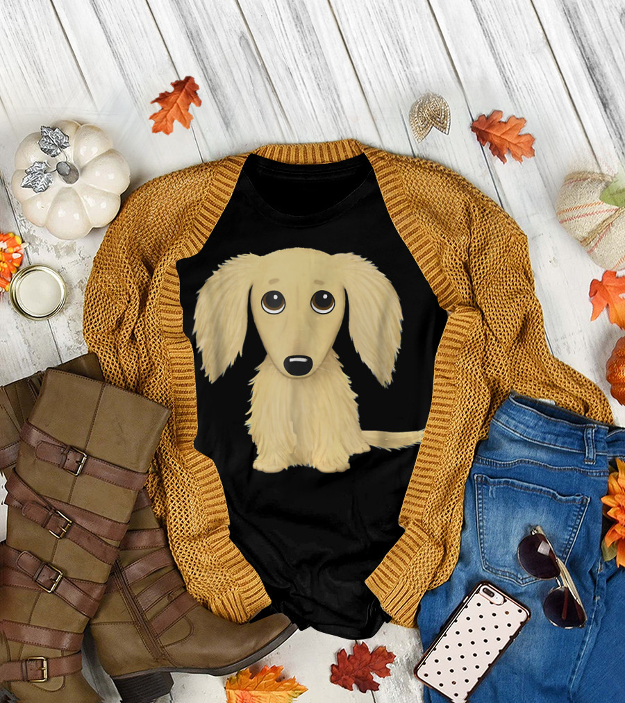 Long Haired Cream Dachshund Cute Puppy Eyes Love Dogs T-Shirt