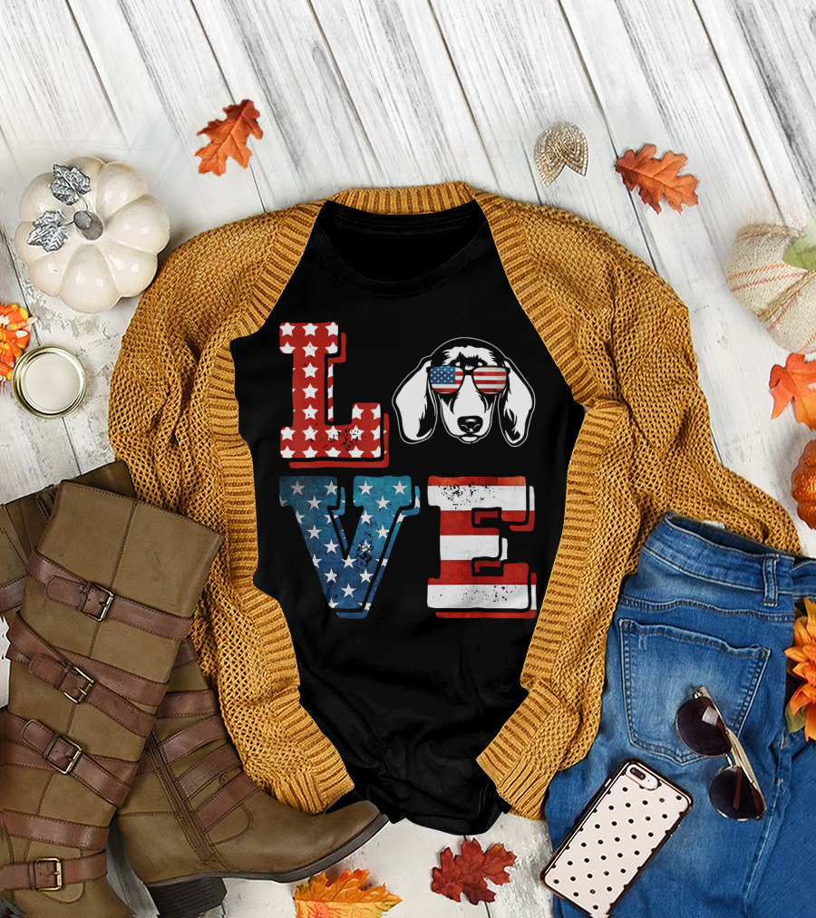 Love Dachshund American Flag USA 4th of July T-Shirt