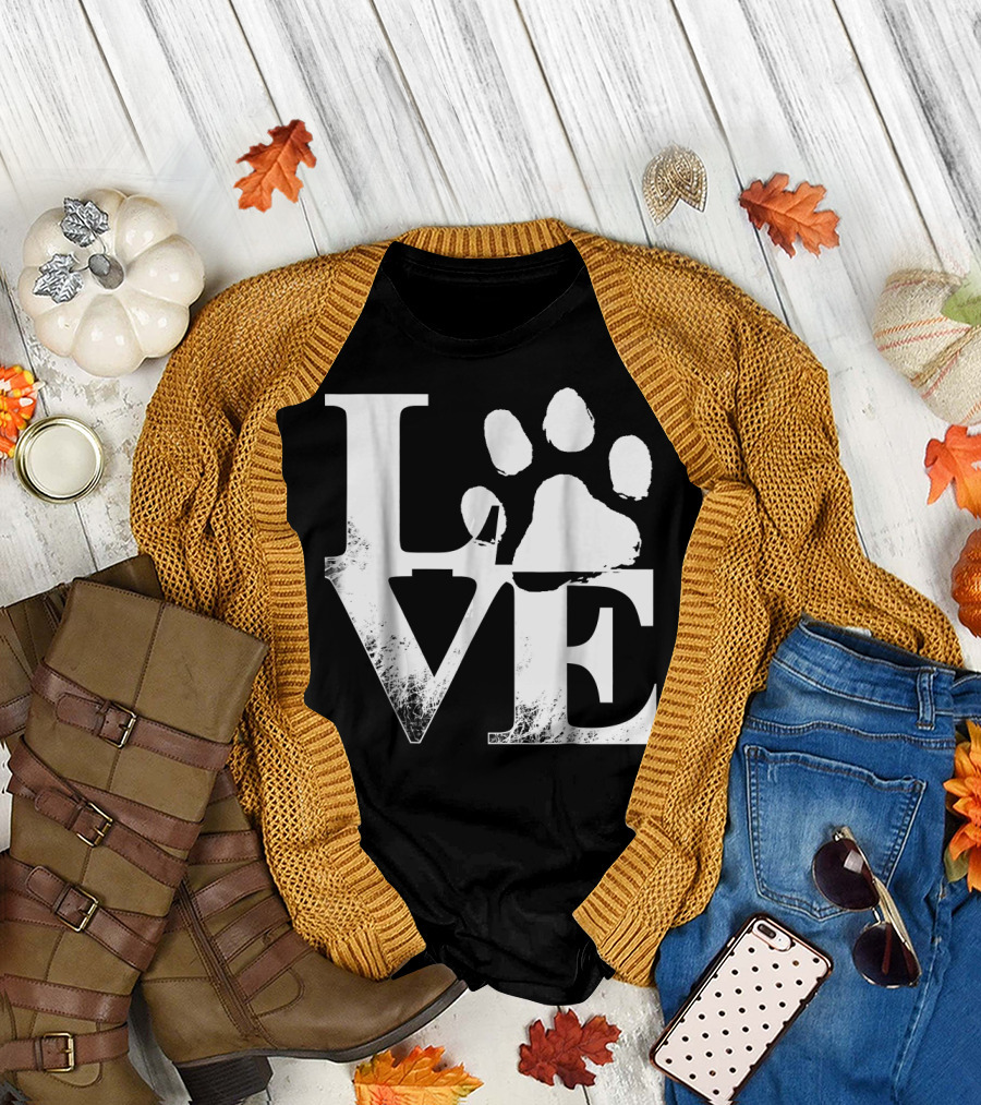 Love Dogs Paw Heart LVE Paw Prints T-Shirt