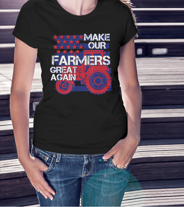 Make Our Farmers Great Again Tractor Stars Stripes Red Blue T-Shirt