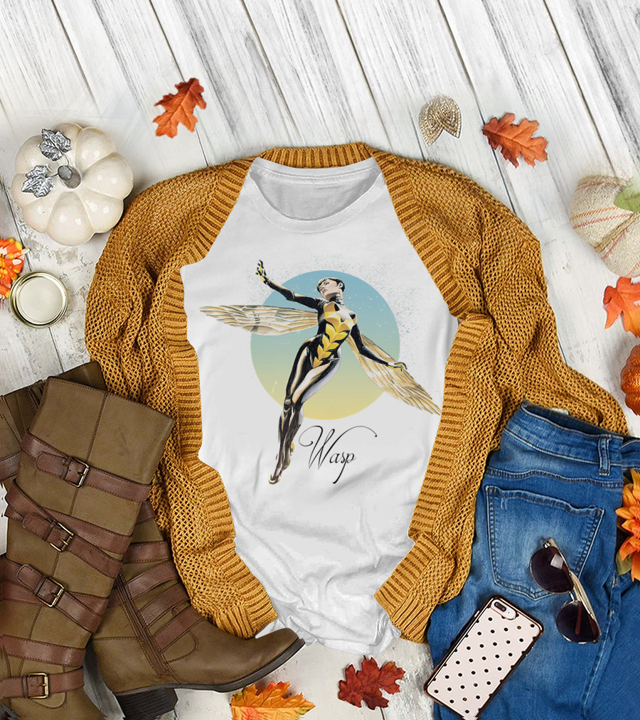 Wasp Marvel Graceful Flight Drawing T-Shirt