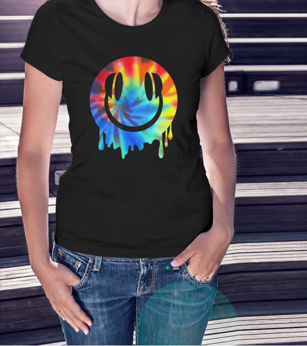 Melting DJ Smiley Face Tie-Dye Cool EDM Rave Festival T-Shirt