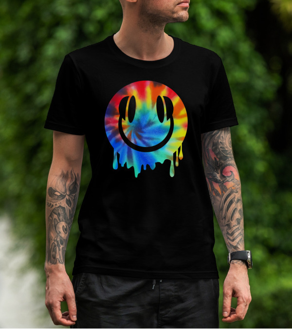 Melting DJ Smiley Face Tie-Dye Cool EDM Rave Festival T-Shirt