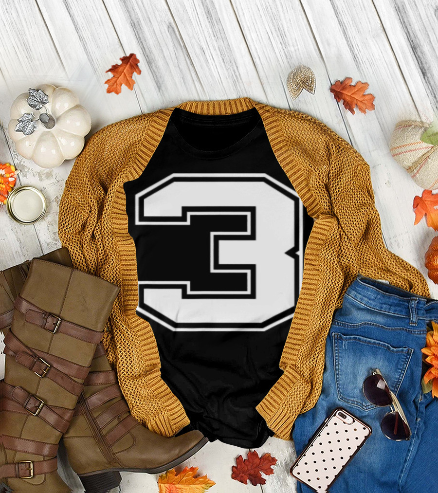 Number 3 Baseball Football Soccer Sports Jersey Number T-Shirt