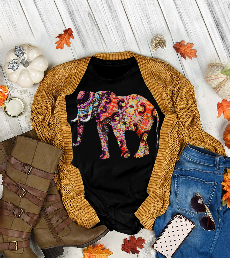 Psychedelic Colorful Spiritual Elephant Pattern Bohemian T-Shirt