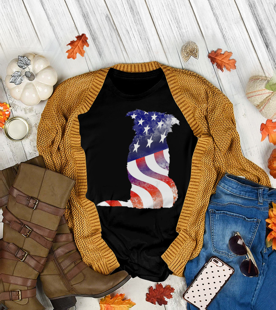 Patriotic Dog with American Flag Pattern for 4th of July Celebrations T-Shirt