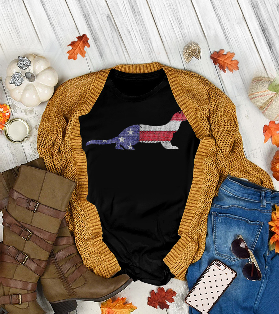 Patriotic WEASEL American Flag Stitch T-Shirt