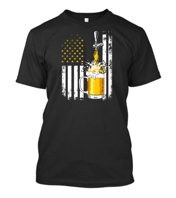 Retro Craft Beer Pouring From Tap Into Mug With American Flag Background T-Shirt
