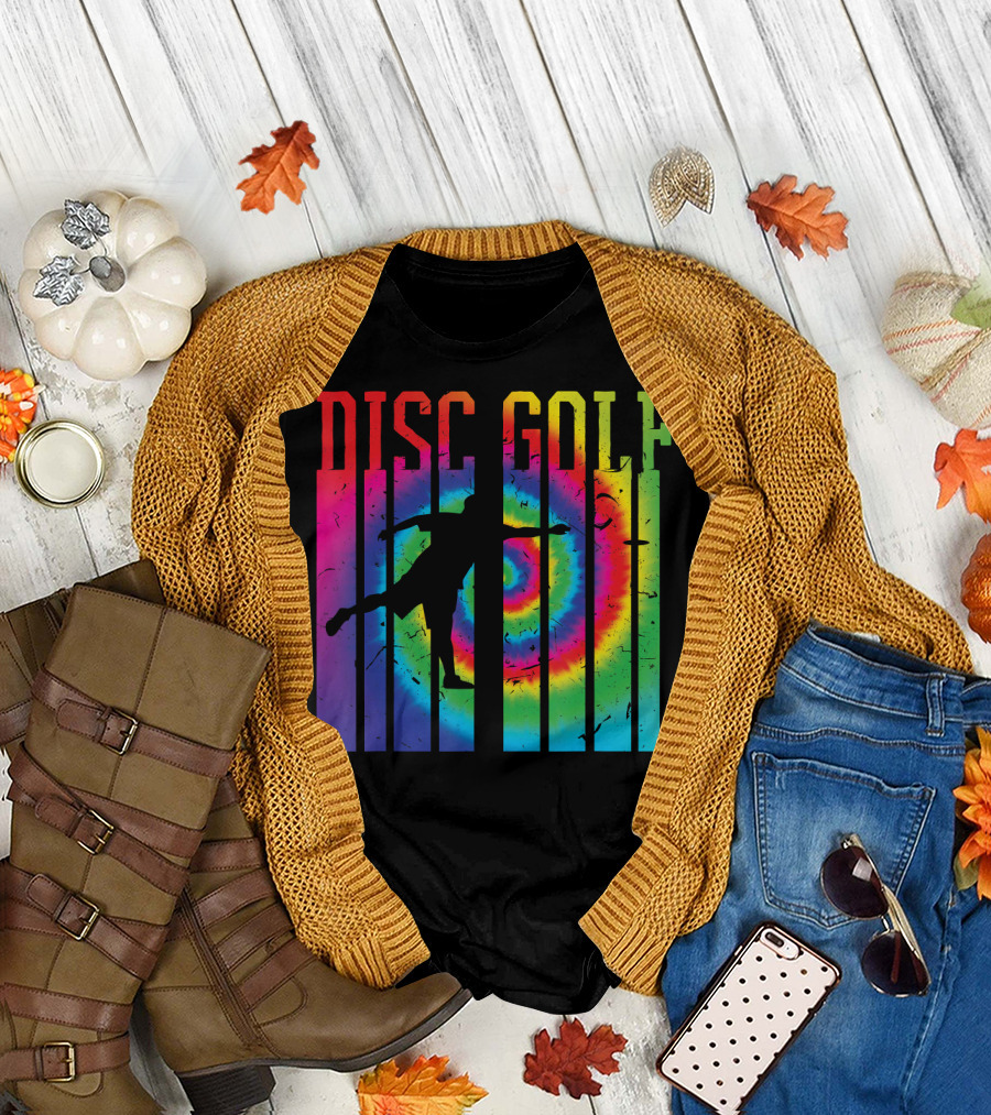 Disc Golf Silhouette Tie-Dye Rainbow Retro T-Shirt